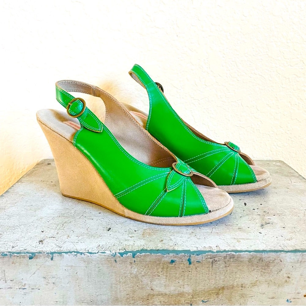 Vintage Charlotte Ronson Green Wedge Sandals